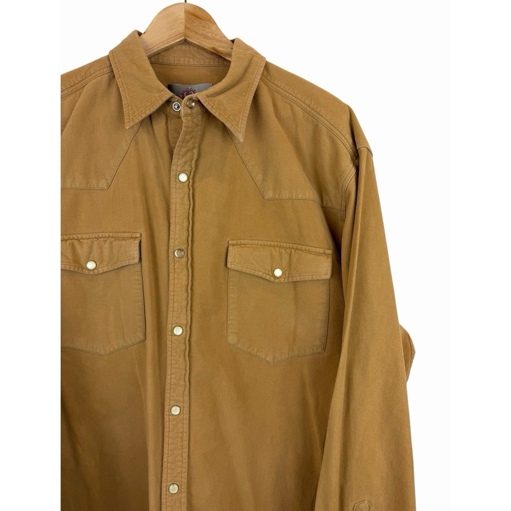 The Territory Ahead Western Pearl Snap Shirt Men's L Tan Patina Flannel **SEE